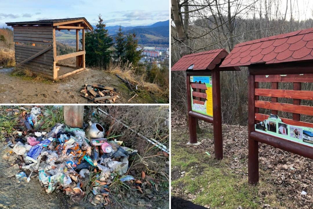 FOTO: Vandali na Kysuciach škodia turistom. Zničili altánok, rozbili tabule, vypálili trávu a rozhádali odpad