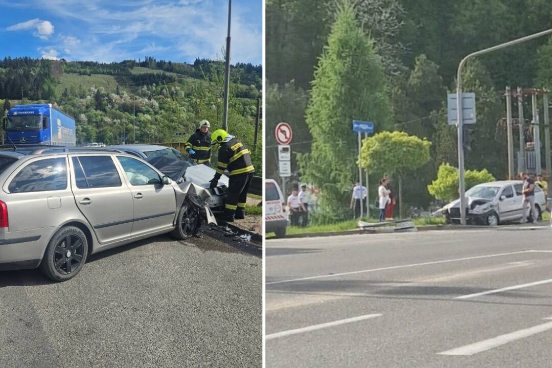 FOTO: V Strážove skončilo auto v stĺpe, posádka je zranená. K ďalšej nehode došlo aj v Bytči