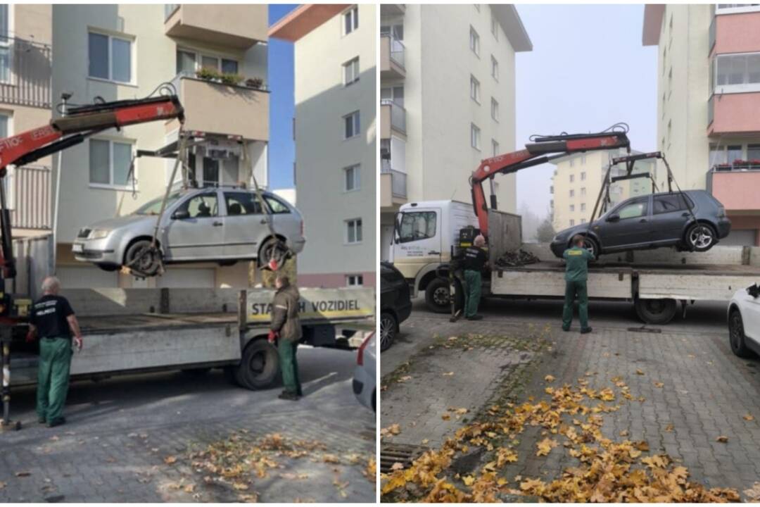 Foto: Spred bytových domov na Vlčincoch odtiahli dva vraky, ktoré zaberali parkovacie miesta