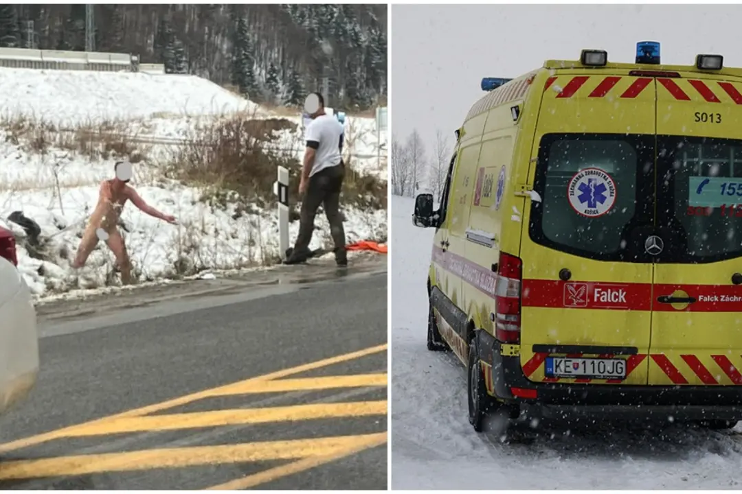 Foto: Nahý muž, ktorý skákal do cesty autám na Liptove, bol zranený. Cudzinec skončil v nemocnici