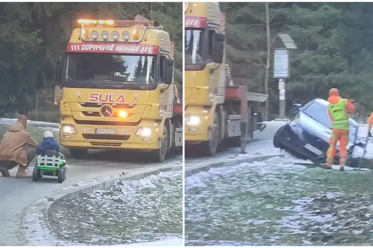 Foto: VIDEO: Cestu na Orave blokuje nehoda, auto skončilo v jarku vedľa vozovky